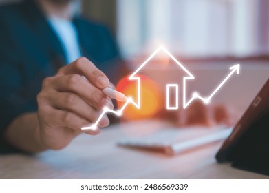 real estate investment energy efficiency rating and property value, Real estate online. new home for the family, home search, land price, property tax man using computer working with virtual chart - Powered by Shutterstock