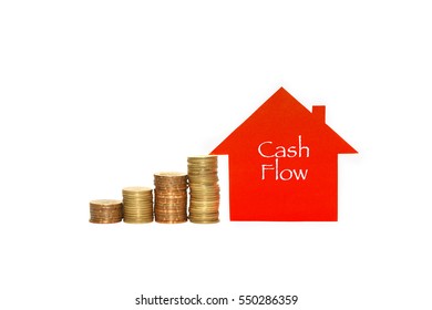 Real Estate Investment. House And Coins On White Background And Words 