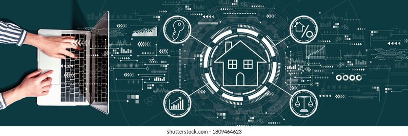 Real Estate Theme With Person Using A Laptop Computer