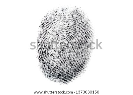 Real fingerprint on white background. Dactylogram, biometric and personal identification concept. Macro photo