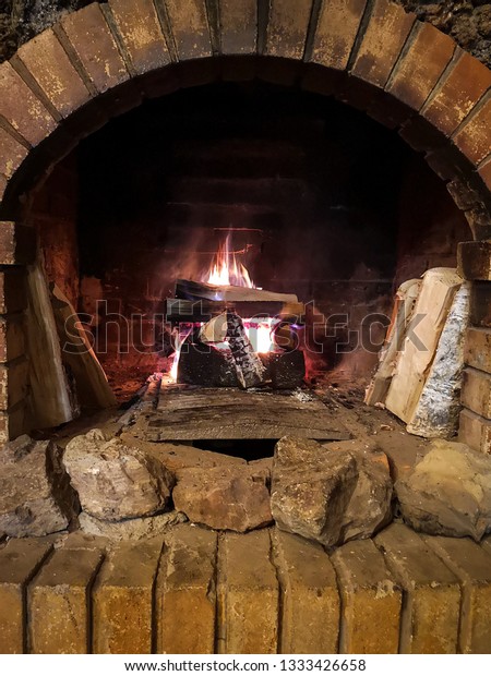 Real Fireplace Open Fire Stock Photo Edit Now 1333426658