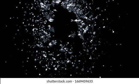 Real Frost On A Window. Frostwork Pattern Ice Crystals On Black Background. Dark Surface With Abstract Ice Structure Makes To Overlay Or Add A Frost Effect.