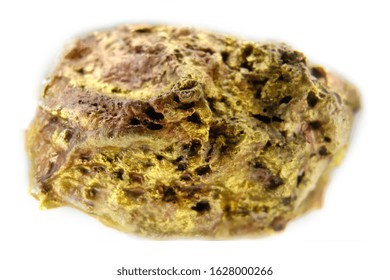 Real Gold Nugget Of Large Size Found In Russia In The Far East, Isolated In White Background