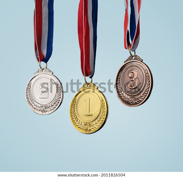 Real Gold Silver Bronze Medals Hanging Stock Photo 2011826504 ...