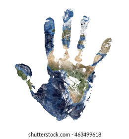 Real Hand Print Combined With A Map Of Africa Of Our Blue Planet Earth - Isolated On White Background.
Elements Of This Image Furnished By NASA