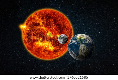 Real image Earth and moon  on the sun  phases of solar eclipse. Elements of this image furnished by NASA