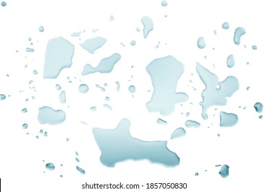 Real Image, Top View Spilled Water Drop On The Floor Isolated With Clipping Path.