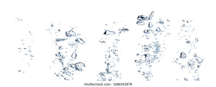 Real Images Of Small Air Water Bubbles  Or Soda Floating Up To Water Surface. Gas Power In Carbonate Refreshing On White Background