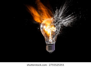 Real Light bulb exploding in a burst of fire