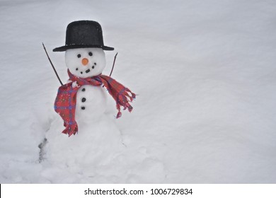 Real Little Smiling Happy Snowman Outdoors