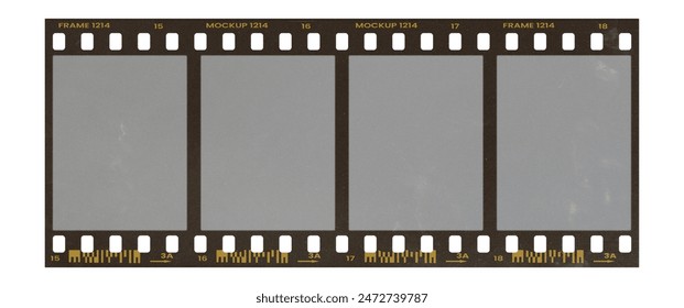 Real macro photo film frame strip high-resolution blank filter. 35mm scan template texture effect. Editable camera roll social stories design. Isolated vintage analog cinema empty scratches