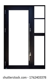 Real Modern Black Store Front Double Glass Door Window Frame Isolated On White Background