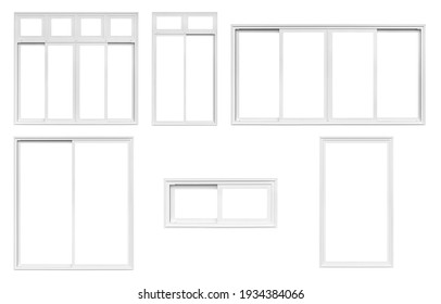 Real modern house window frame set collection isolated white background and clipping path
