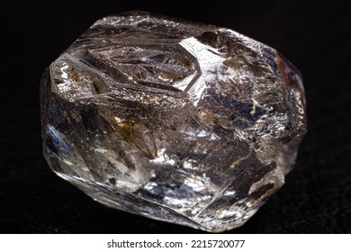 Real Natural Shaped Double-terminated Clear Quartz Herkimer Diamond Crystal Macro Isolated On A Black Surface Background  