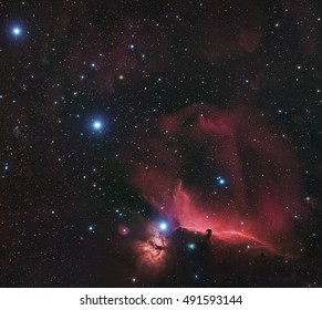 Real Nebulae called Orion Molecular Cloud Complex aimed at Orion belt and the horse head nebula in the constellation Orion 