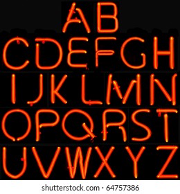 Real Neon Sign Capital Letter Alphabet Black Background