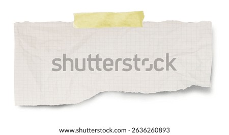 Real notepad with grid line isolated. White grid notepaper journal sticker. A blank sheet of checkered paper.	