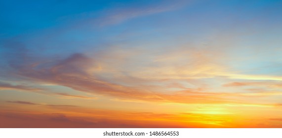 Real panoramic sunrise sundown sky with gentle colorful clouds. Big size - Shutterstock ID 1486564553