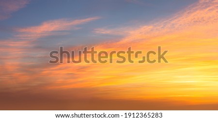 Real Panoramic view of  Sunset  Sunrise Sundown Sky with gentle colorful clouds