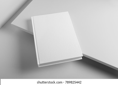 Real Photo, Blank Book, Brochure, Booklet Mockup Template, Hard Cover, Isolated On Light Grey Background To Place Your Design. 