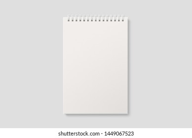 Real Photo, Blank Spiral Bound Notepad Mockup Template, Isolated On Light Grey Background. High Resolution.