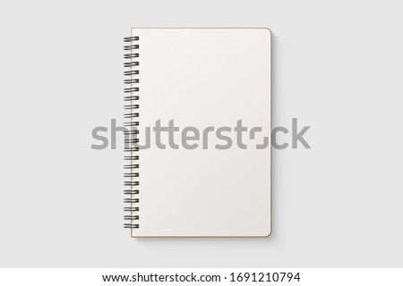 Real photo, blank spiral bound notepad mockup template with Kraft Paper cover, isolated on light grey background. High resolution.