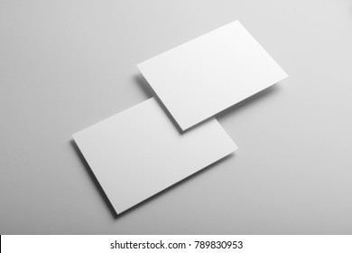 Real Photo, Business Card Mockup Template, Front And Back, Isolated On Light Grey Background To Place Your Design. 