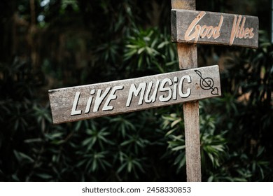 real photo of live music wooden sign  - Powered by Shutterstock