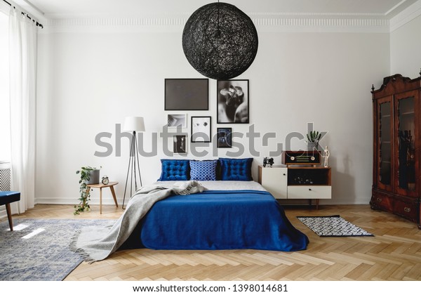Real Photo Navy Blue Bedroom Modern Stock Photo Edit Now