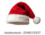 Real photo of a red Christmas Santa Claus hat with isolated on white background