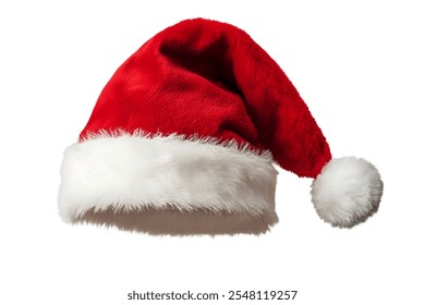 Real photo of a red Christmas Santa Claus hat with isolated on white background - Powered by Shutterstock