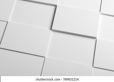 Real Photo Stack Of Business Cards Mockup Template, Isolated On Light Grey Background To Place Your Design. 