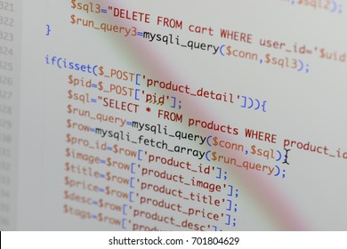 Real Php code developing screen. Programing workflow abstract algorithm concept. Lines of Php code visible. - Powered by Shutterstock - Get 15% off with code: PIKWIZARD15