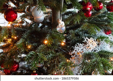 A Real Pine Christmas Tree Lights And Decoration