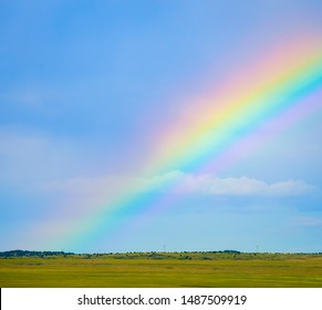 Real Rainbow Over Field On The Plains