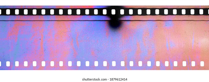 Real Scan Of 35mm Cine Film Material With Broken Scanner, Scanning Light Interferences On Long Filmstrip, Dusty Film Texture.
