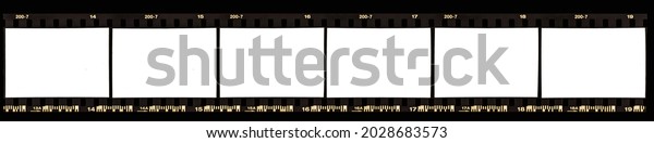 real scan of 35mm negative film strip on black
background with white or empty frames for your content. retro photo
placeholder. film border.