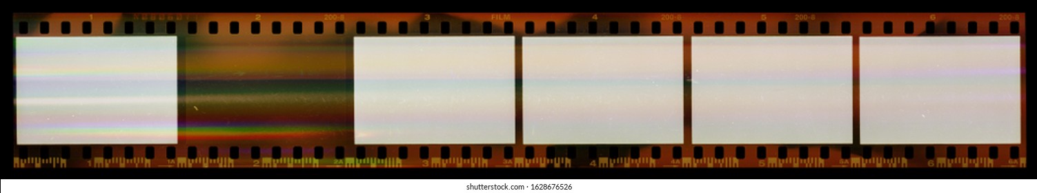 real scan of long film negative material with cool scanning light interferences on the material, empty photo film placeholder template.