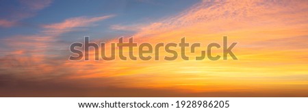 Real Sky Panoramic view of  Sunset  Sunrise Sundown Skyscape with gentle colorful clouds, long panorama, crop it
