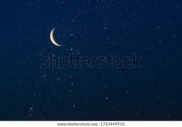 Real sky with stars and\
crescent