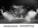 Real smoke exploding outwards with center space. Dramatic smoke or fog effect for spooky Halloween background or wallpaper.Abstract fog or smoke move on black color background
