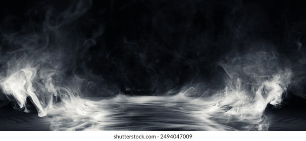 Real smoke exploding outwards with center space. Dramatic smoke or fog effect for spooky Halloween background or wallpaper.