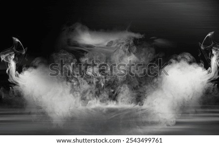 Real smoke exploding outwards with center space. Dramatic smoke or fog effect for spooky Halloween background or wallpaper.Abstract fog or smoke move on black color background
