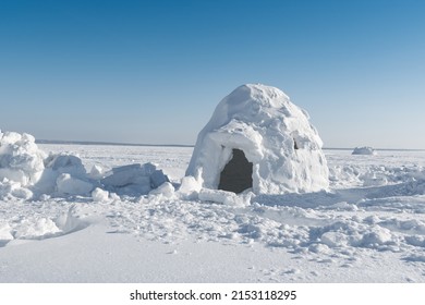 Real Snow Igloo House In The Winter.