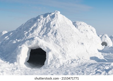 Real Snow Igloo House In The Winter.	