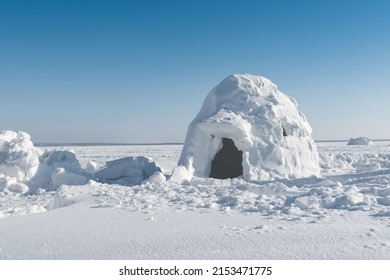 Real snow igloo house in the winter.	