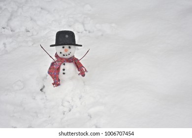 Real Snowman Smiling Snow Background