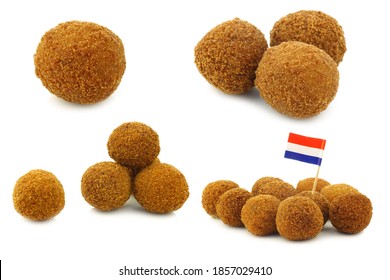 a real traditional Dutch snack called "bitterballen" on a white background