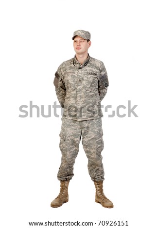A real U.S. Army Soldier, Sergeant. Isolated. This is one of the desert uniforms worn in the Iraq war.