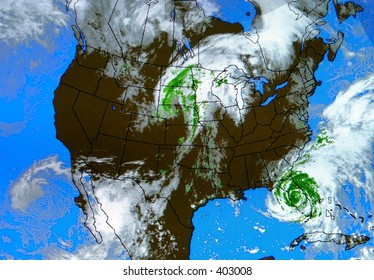 A Real Weather Map At An Airport. You Can See Hurricane Frances (September 5, 2004) Over Florida.  49 Lives Were Lost And Damages Totaled 12 Billion (2004) Dollars.